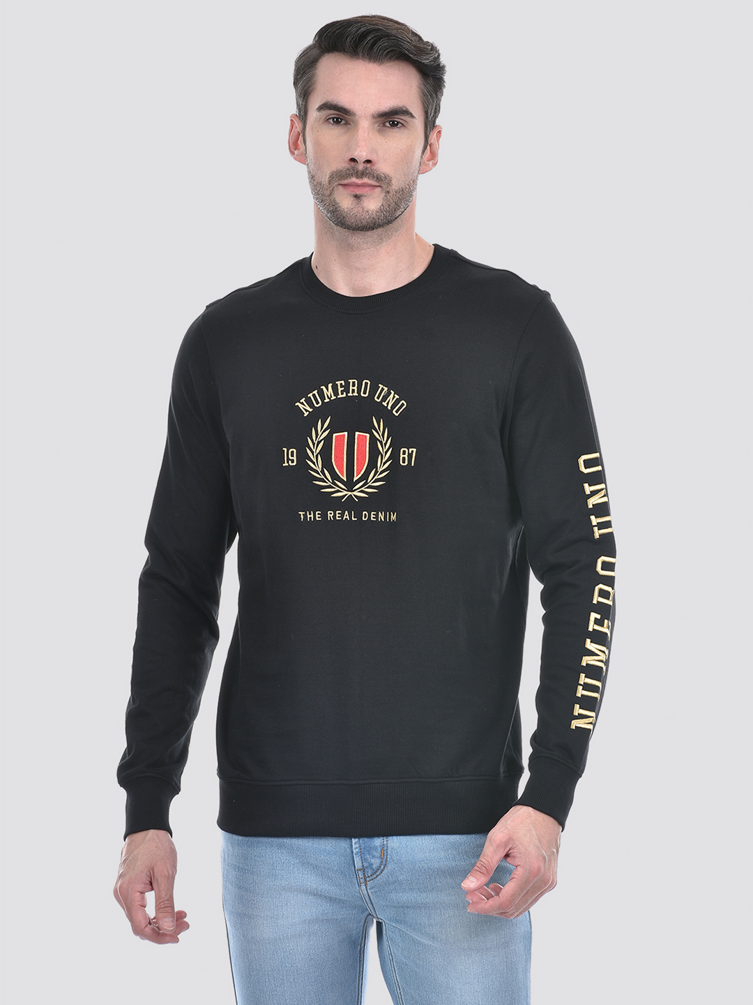 Numero Uno Men Embroidered Black Sweat Shirt